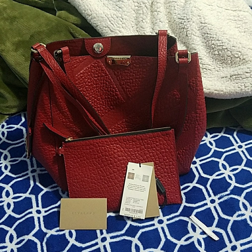 Burberry tote red in like new condition